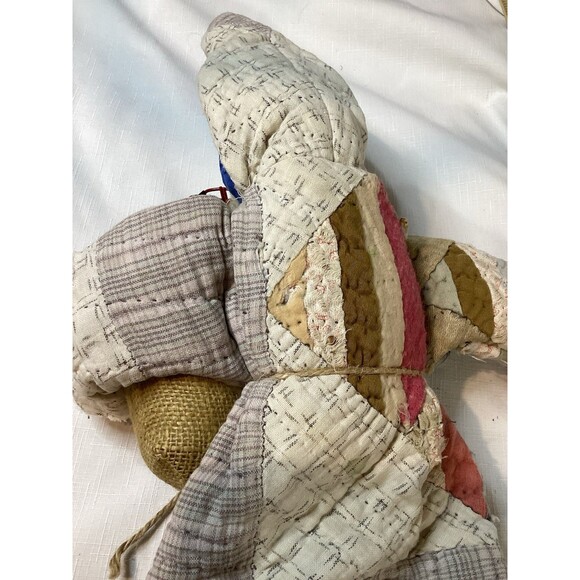 Vintage Folk Art Primitive Santa Claus Hand Made From A Quilt Patchwork Signed - Picture 10 of 16